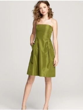J. Crew Strapless A-Line Silk Chartreuse Dress